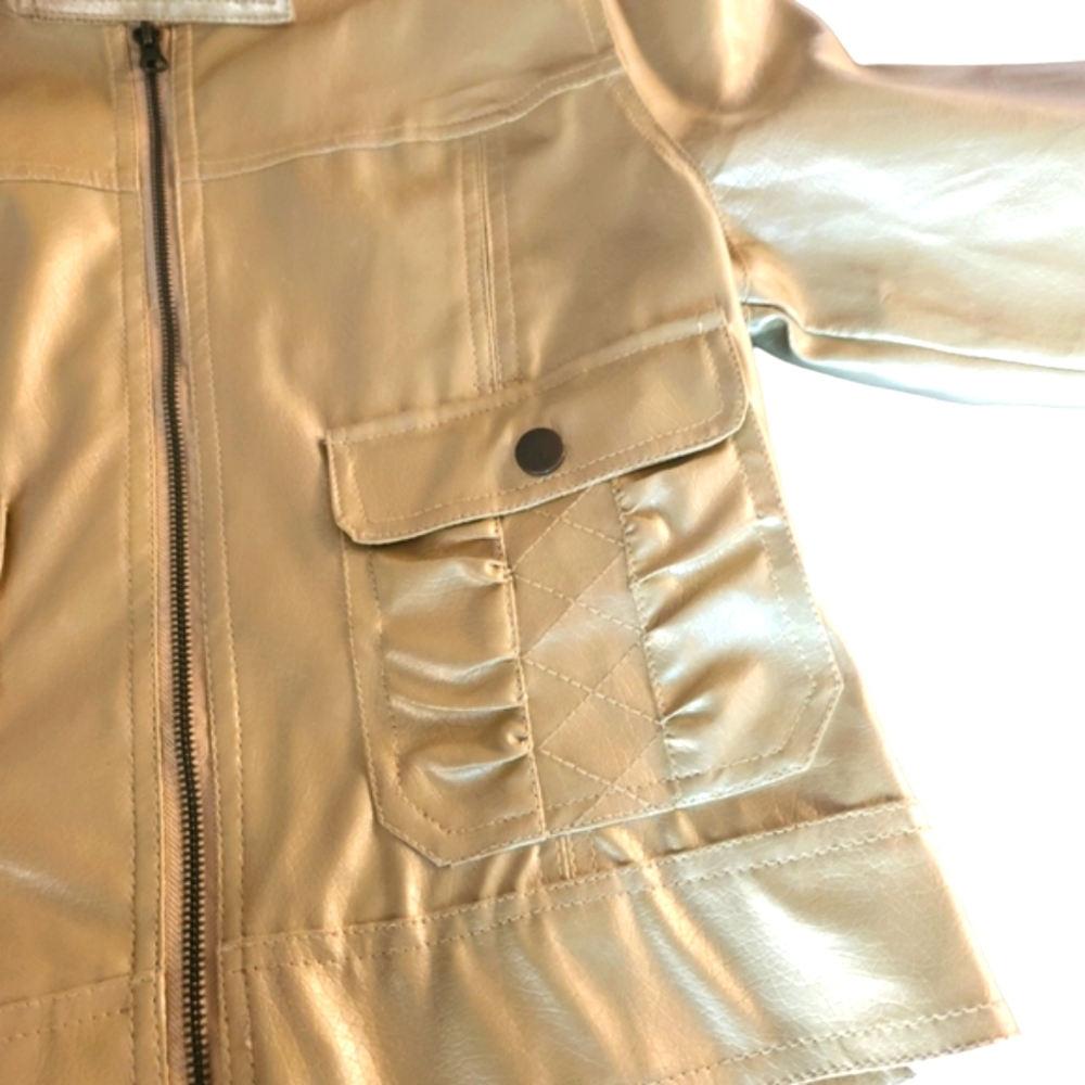 The Liberty Collection Women's Vegan Zip Up Leather Solid Gold Jacket - Picture 10 of 16